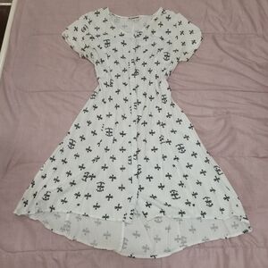 Junkfood Tie Back Camp Funtime Blondie Dress White & Black Womens Med